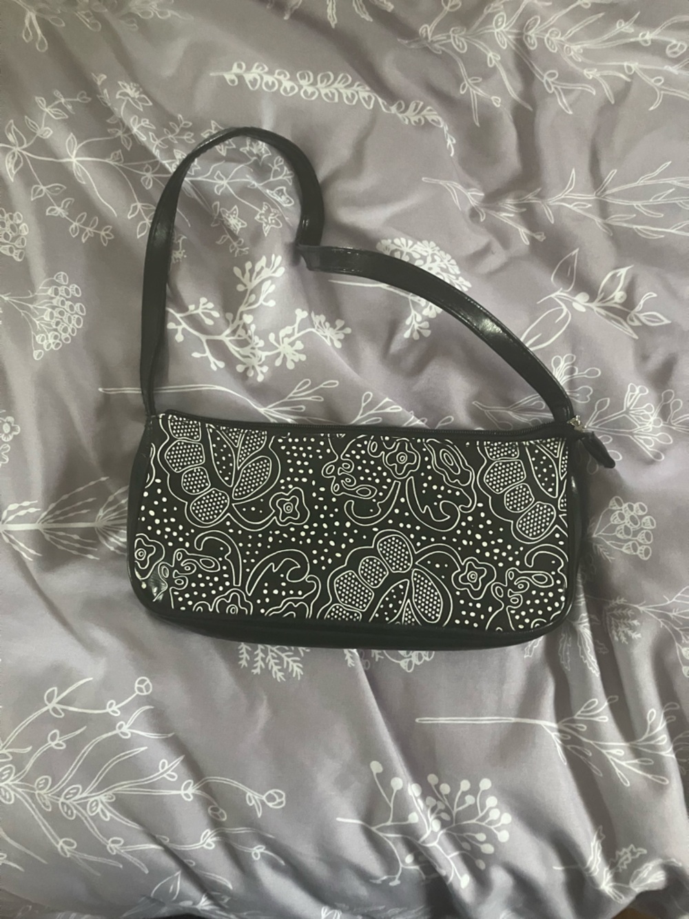 Black Floral-Print Mini Shoulder Bag